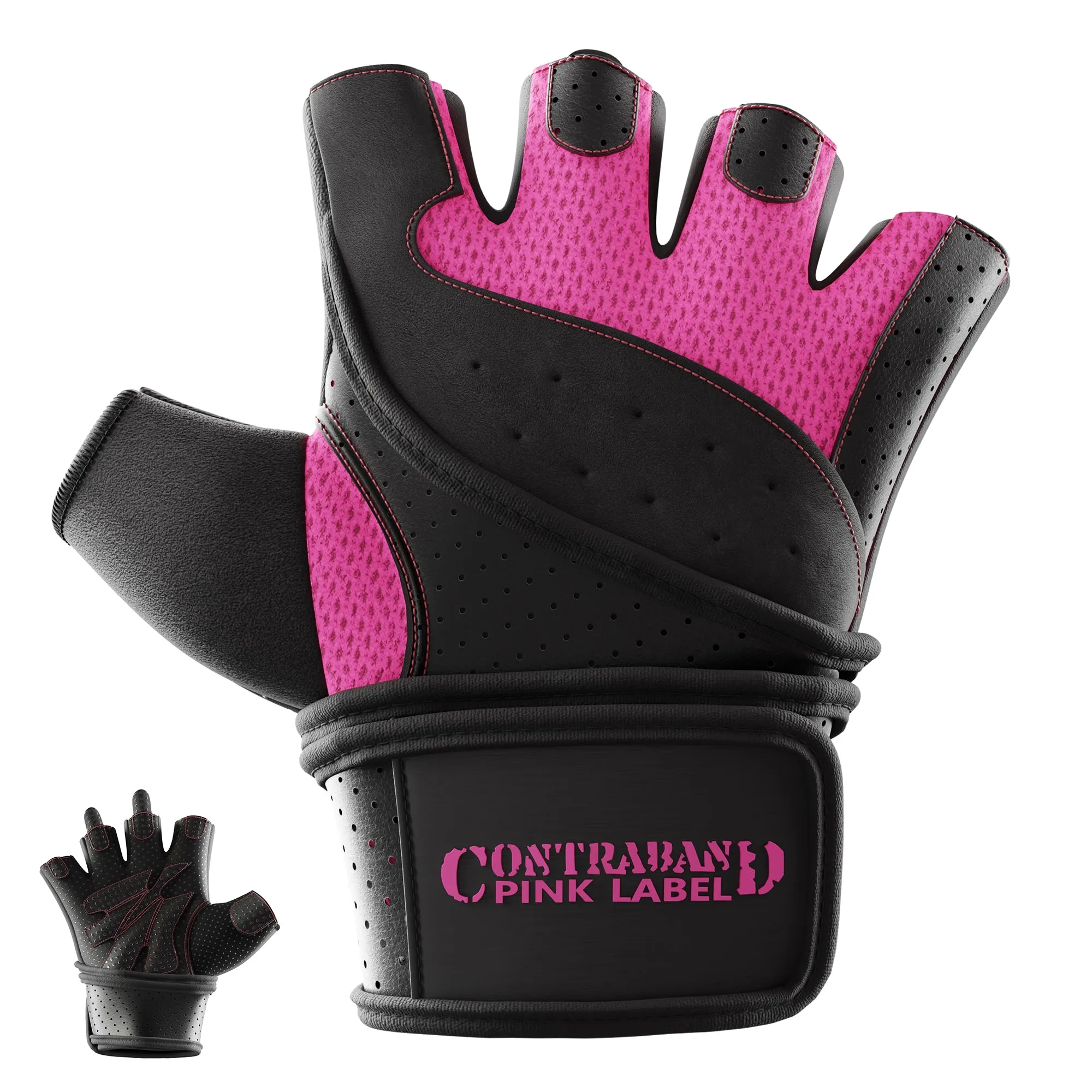 Contraband Pink Label 5737 Womens Padded Wrist Wrap Weight Lifting Gloves w/ GripLock Padding (Pair)