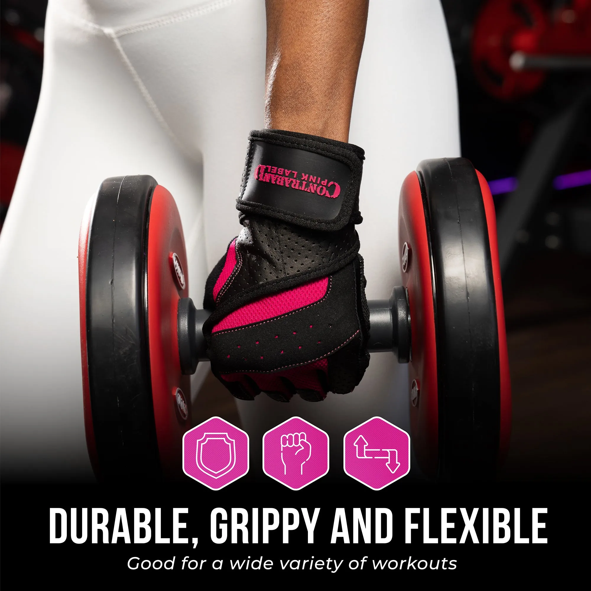 Contraband Pink Label 5737 Womens Padded Wrist Wrap Weight Lifting Gloves w/ GripLock Padding (Pair)