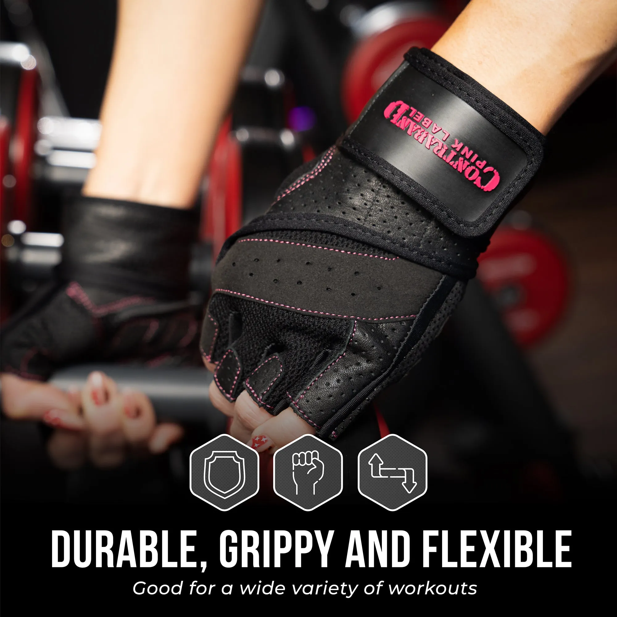 Contraband Pink Label 5737 Womens Padded Wrist Wrap Weight Lifting Gloves w/ GripLock Padding (Pair)