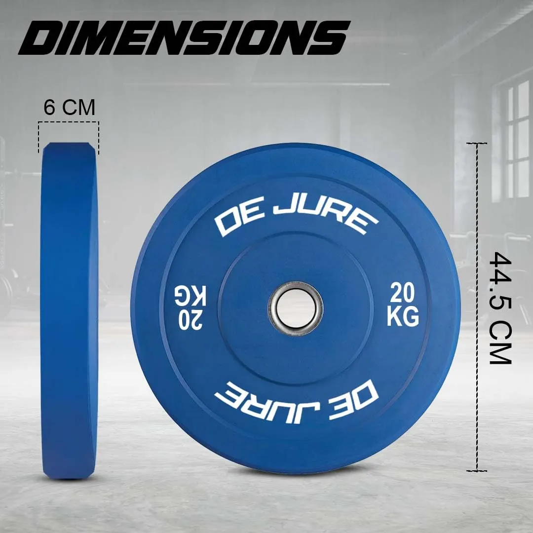 De Jure Fitness Olympic Rubber Bumper Plate Weight Plate with Steel Hub for Weight Training, Strength and Conditioning Workouts, Weightlifting and Cross Training (20 Kg Pair, Blue)