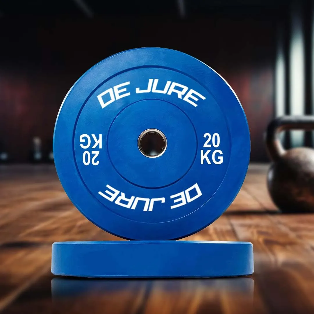 De Jure Fitness Olympic Rubber Bumper Plate Weight Plate with Steel Hub for Weight Training, Strength and Conditioning Workouts, Weightlifting and Cross Training (20 Kg Pair, Blue)