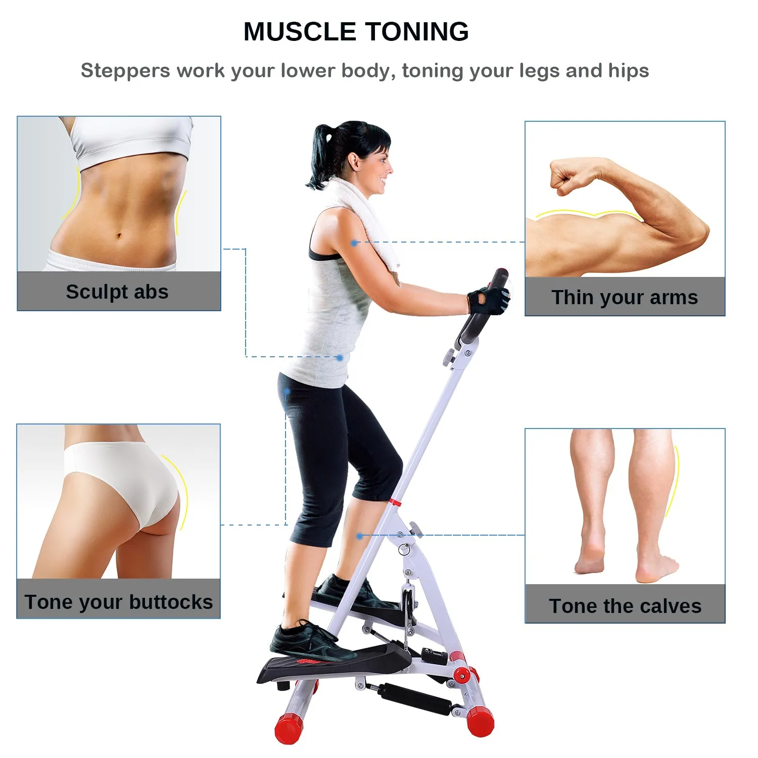 Foldable Step Machine, Height Adjustable Stepper w/ LCD Display and Handlebar, Twister Steppers for Exercise Workout Home Gym Office