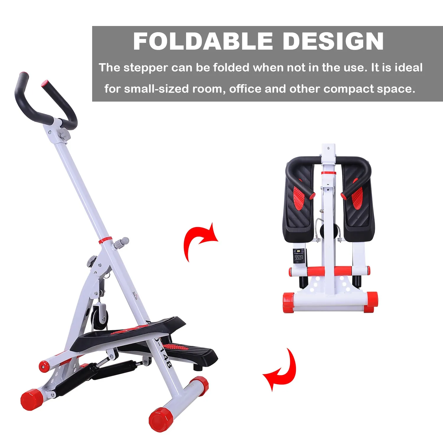 Foldable Step Machine, Height Adjustable Stepper w/ LCD Display and Handlebar, Twister Steppers for Exercise Workout Home Gym Office