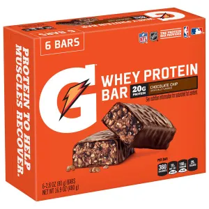 Gatorade Whey Protein Bars, Chocolate Chip, 20g Protein, 6 Count