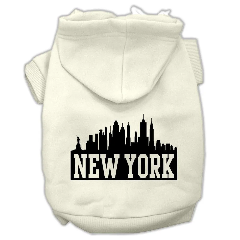 New York Skyline Screen Print Pet Hoodies Cream Size XXL (18)