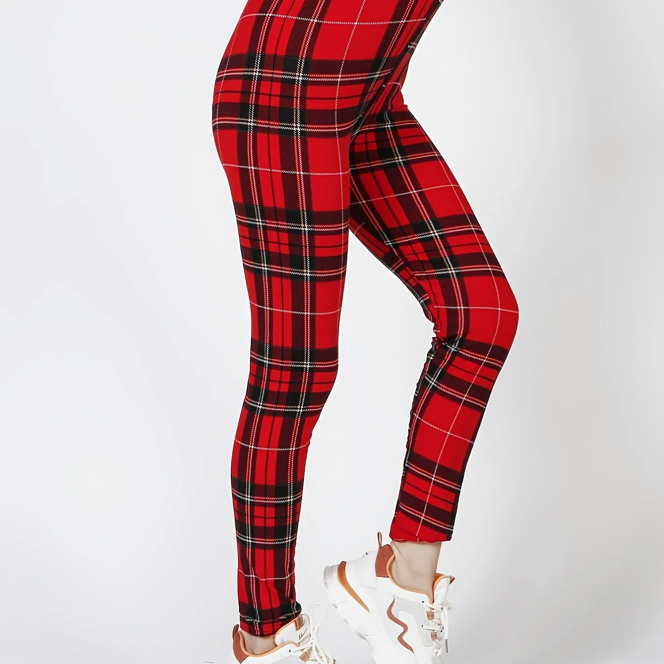 Plaid Print High Waist Leggings for Womens Fashion