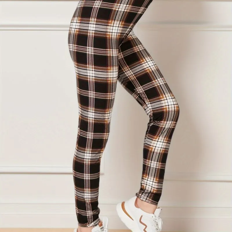 Plaid Print High Waist Leggings for Womens Fashion