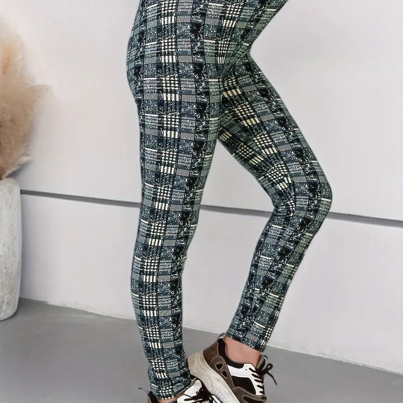 Plaid Print High Waist Leggings for Womens Fashion