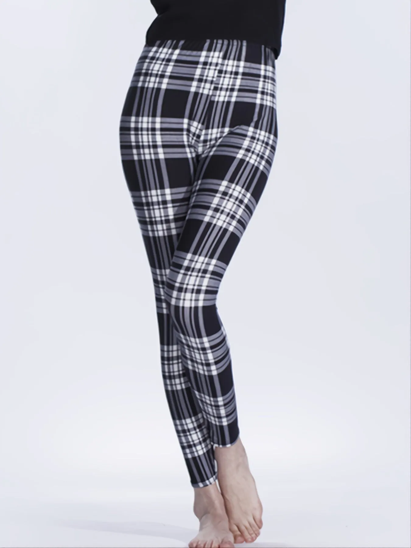 Plaid Print High Waist Leggings for Womens Fashion