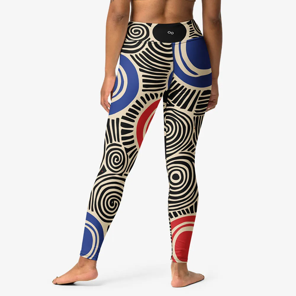 Printed Leggings "Vertigo" Black/Blue/Red