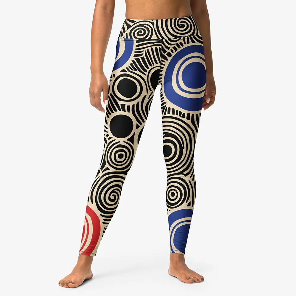 Printed Leggings "Vertigo" Black/Blue/Red