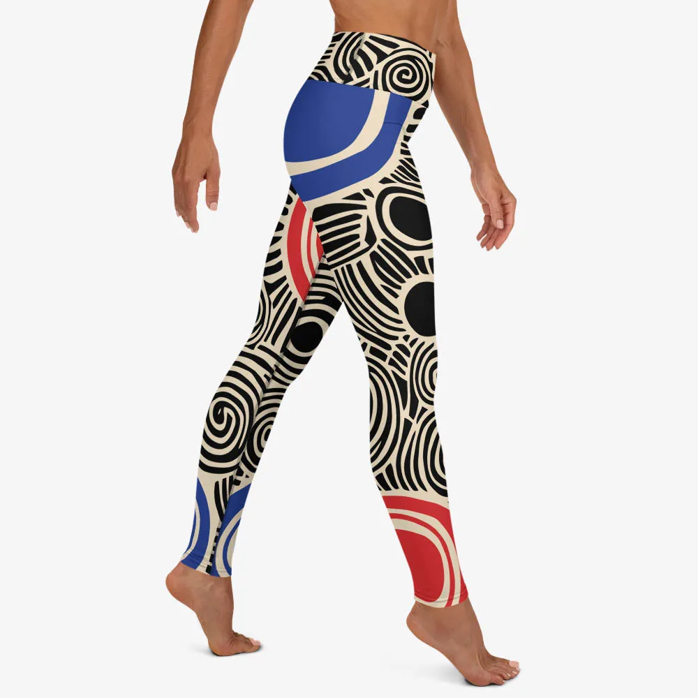 Printed Leggings "Vertigo" Black/Blue/Red