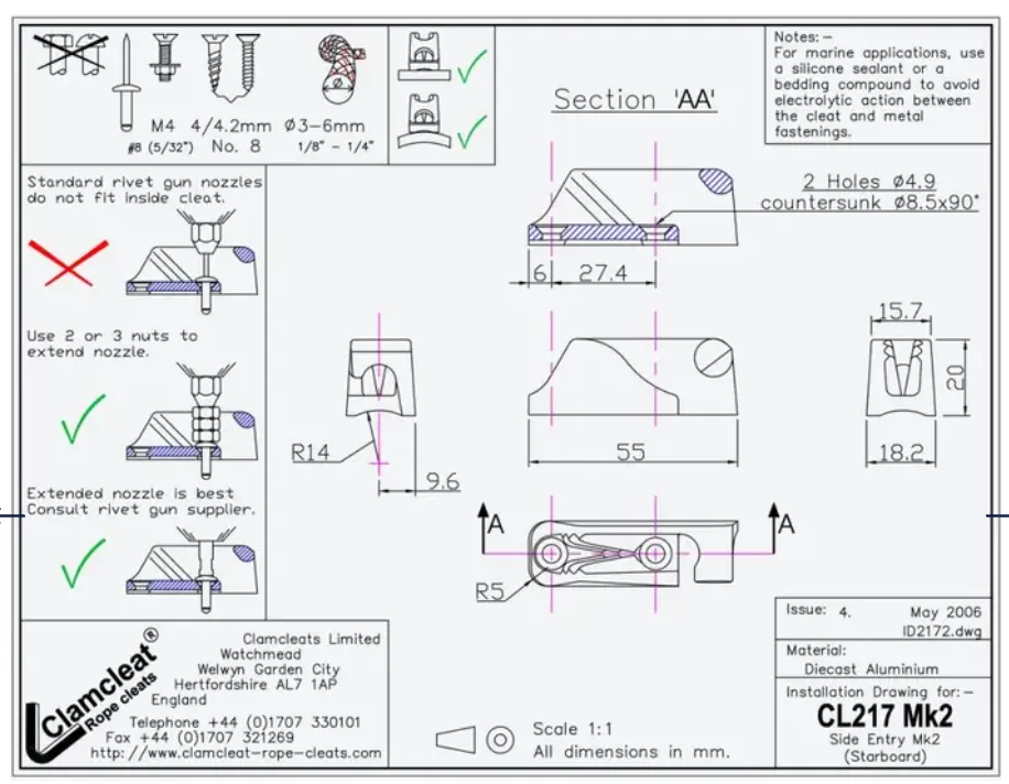 Ronstan Clamcleat Side Entry MK2 (Starboard) Silver C217MK2