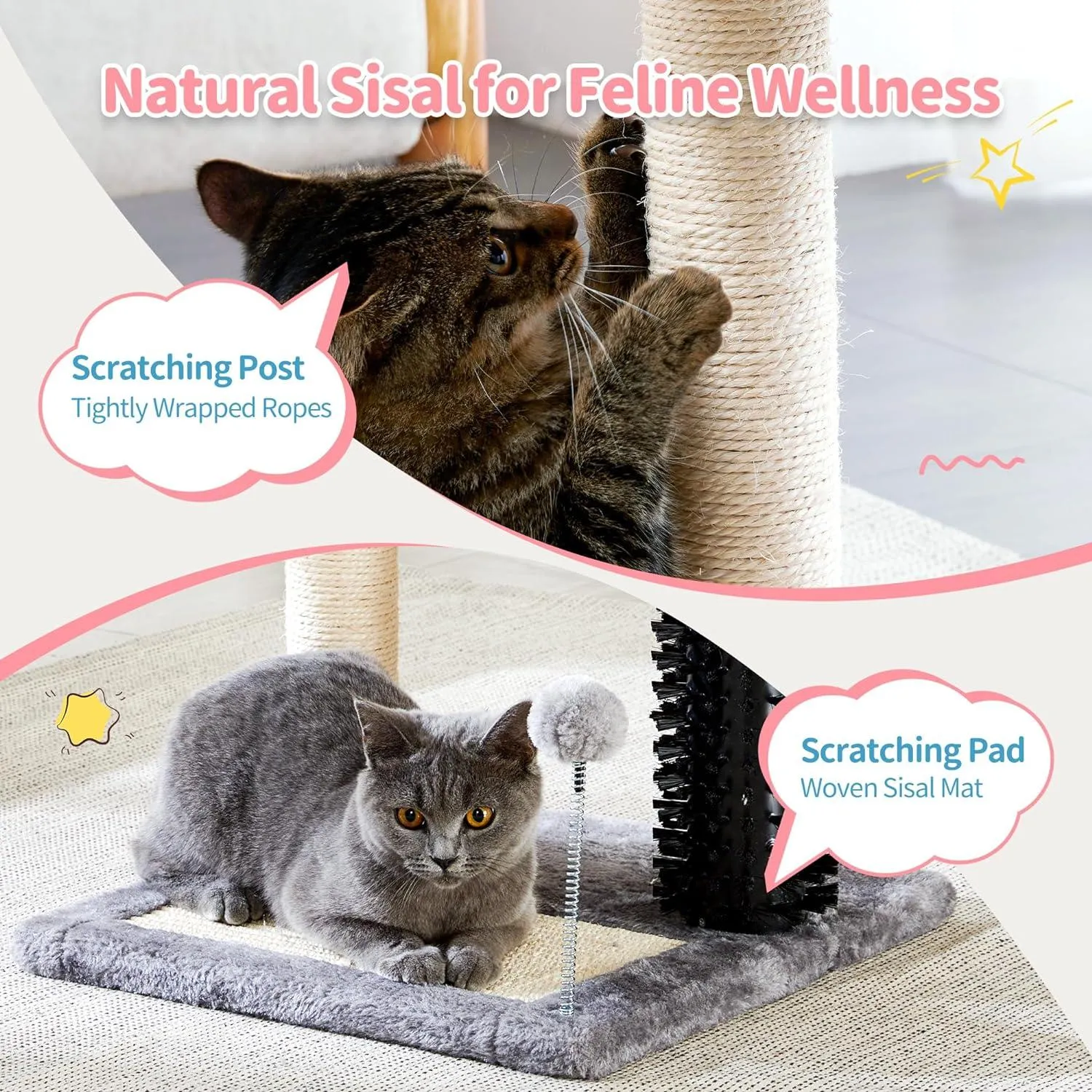 Small Cat Tree Tower 4-in-1 with Cat Self Groomer Brush