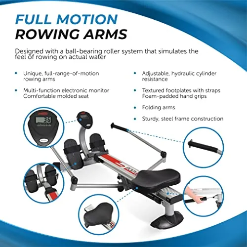 Stamina BodyTrac Glider 1050 Hydraulic Rowing Machine with Smart Workout App - Rower Workout Machine with Cylinder Resistance - Up to 250 lbs Weight Capacity