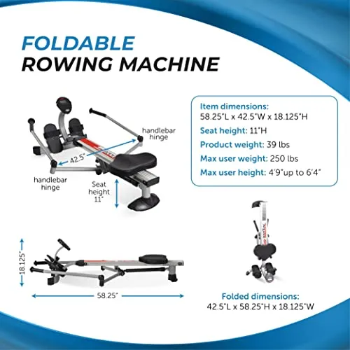 Stamina BodyTrac Glider 1050 Hydraulic Rowing Machine with Smart Workout App - Rower Workout Machine with Cylinder Resistance - Up to 250 lbs Weight Capacity