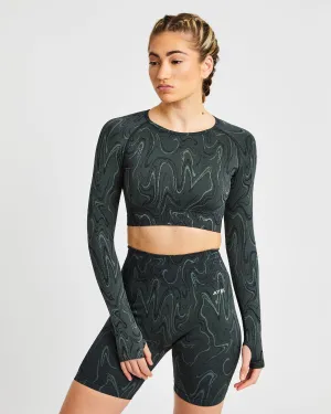 Velocity Seamless Long Sleeve Crop Top - Black