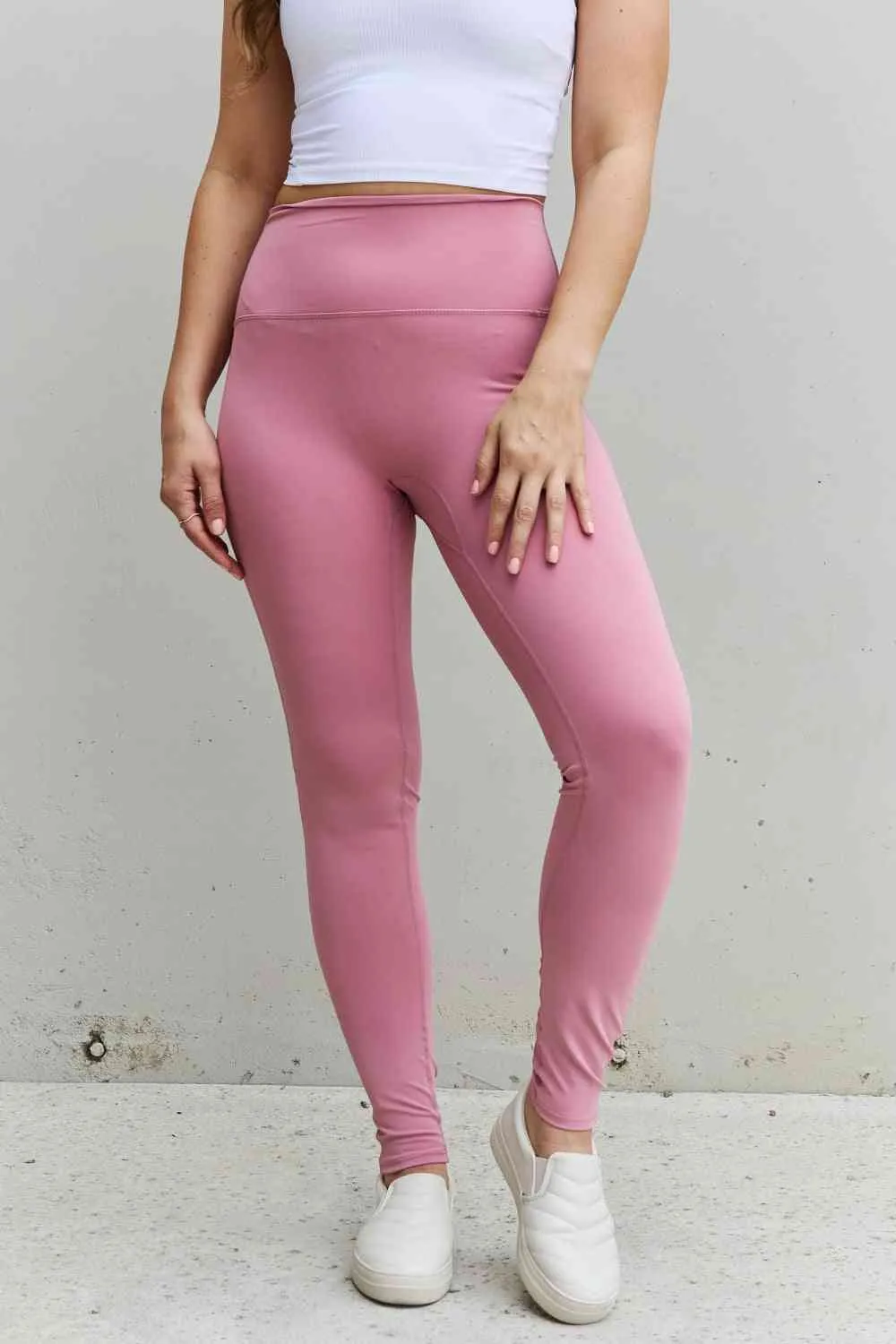 Women's Zenana Fit For You Full Size High Waist Active Leggings in Light Rose