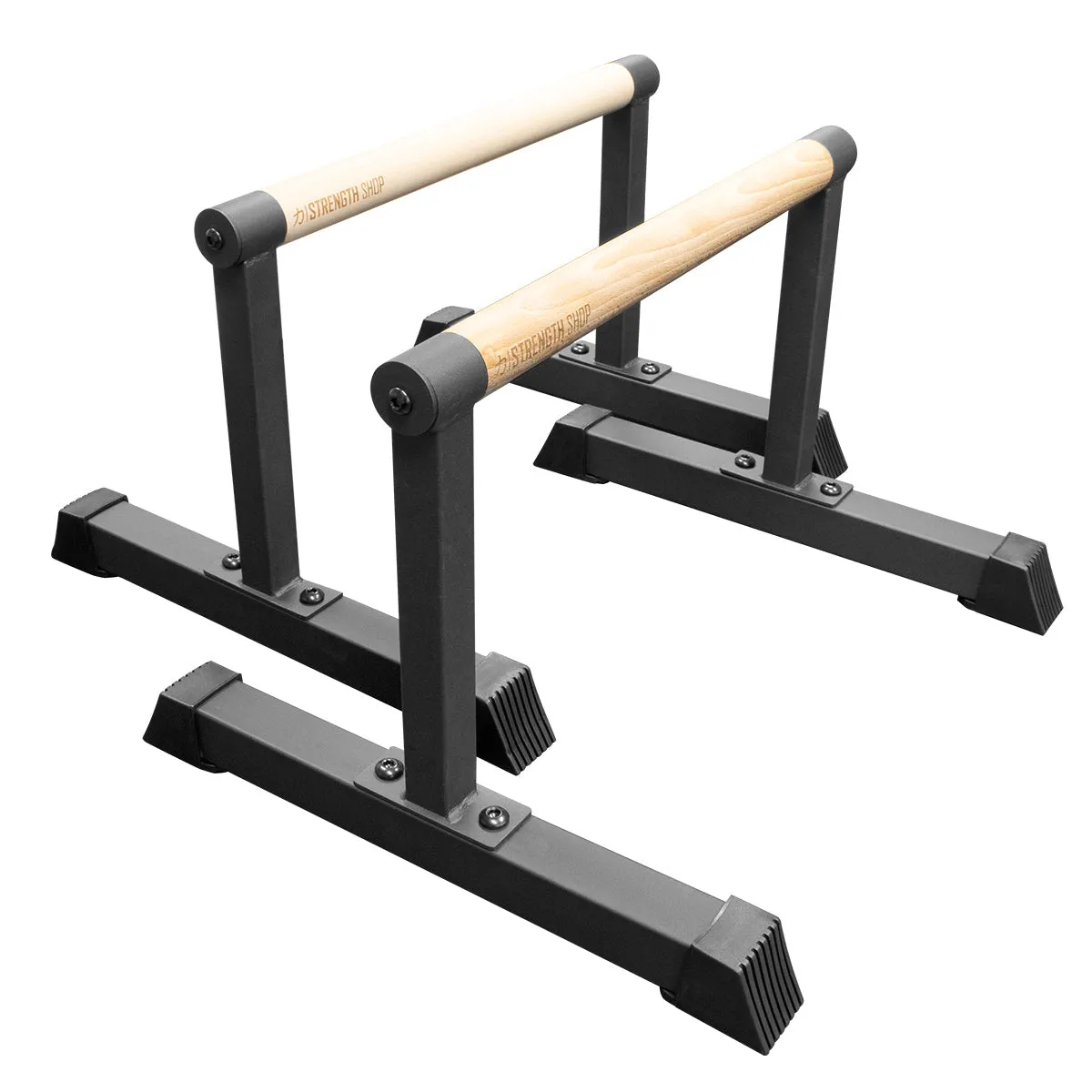 Wooden Grip Parallettes - 3 Sizes, Steel Base