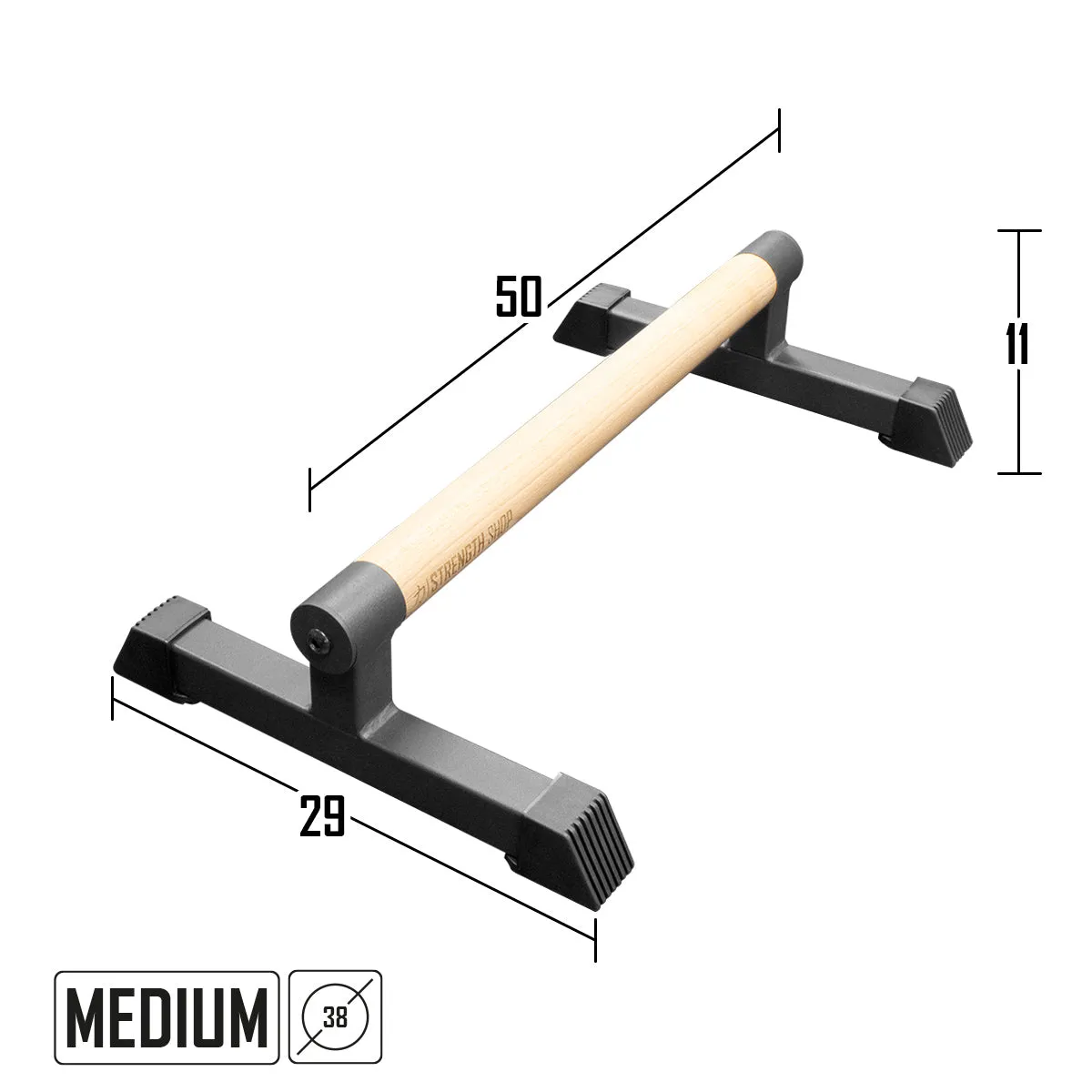 Wooden Grip Parallettes - 3 Sizes, Steel Base