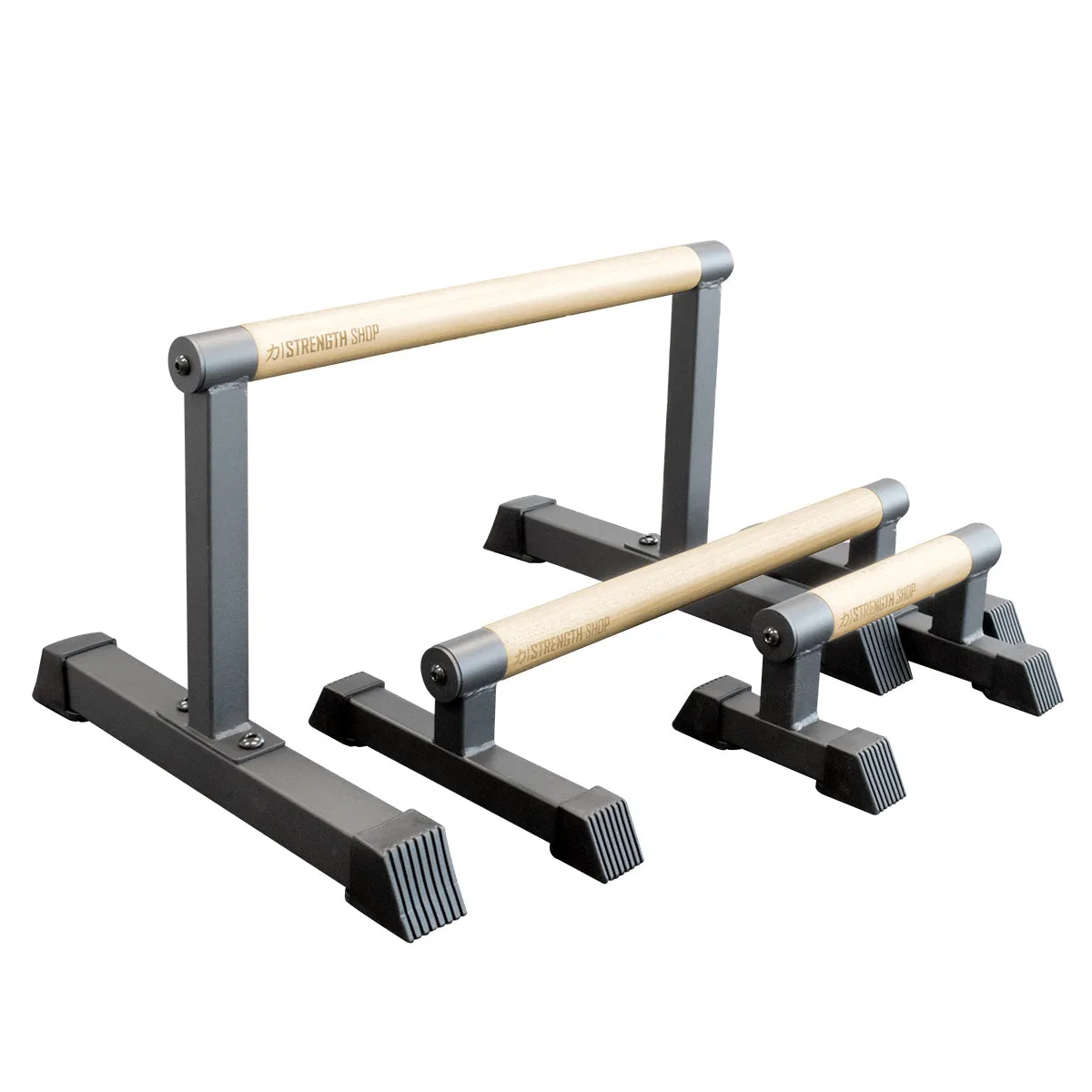 Wooden Grip Parallettes - 3 Sizes, Steel Base