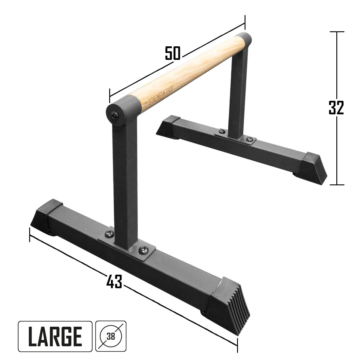 Wooden Grip Parallettes - 3 Sizes, Steel Base